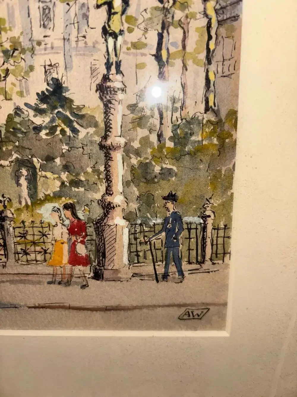 Large Original Pen and Watercolor Scene of 1980's London – AW